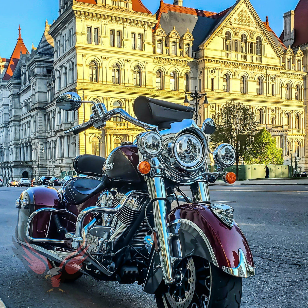 Eagle Lights 7" LED Headlight and 4.5" LED Passing Light Kit with Halo Rings for Harley-Davidson® & Indian® Motorcycles - Generation III / Chrome / Halo Ring