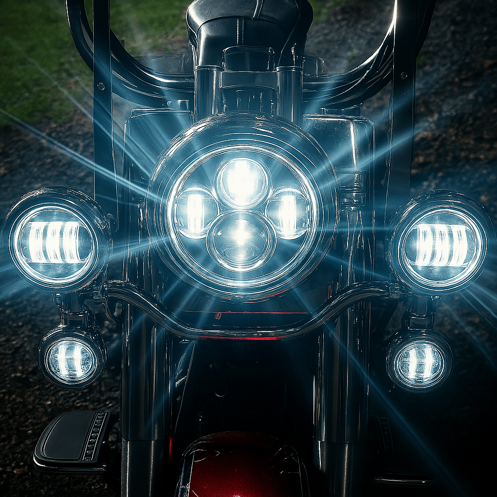 Eagle Lights 7" LED Headlight and 4.5" LED Passing Light Kit for Harley-Davidson® and Indian® Motorcycles - Generation I / Chrome