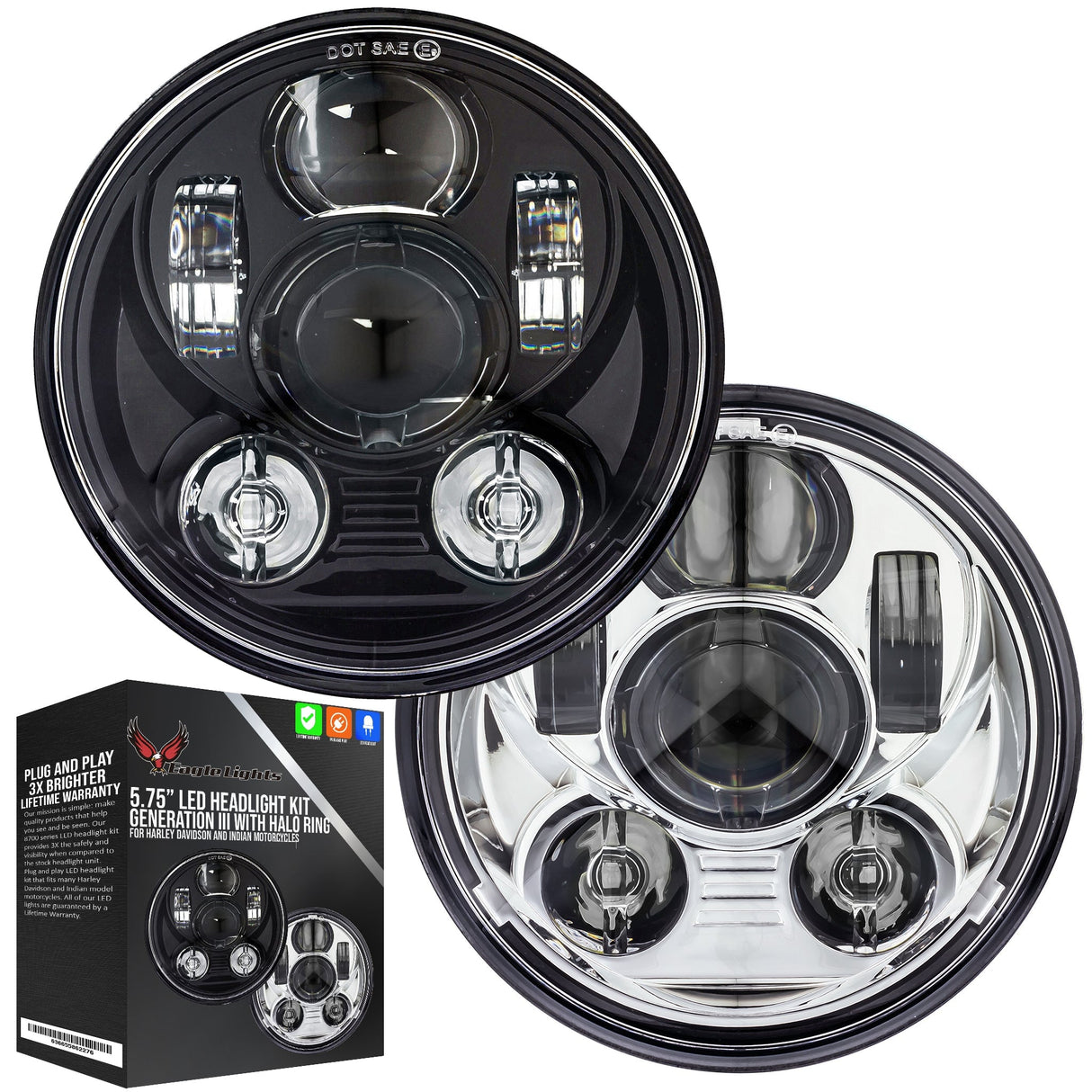 Eagle Lights 5 3/4" LED Headlight Kit for Harley-Davidson® and Indian® Motorcycles - Generation III