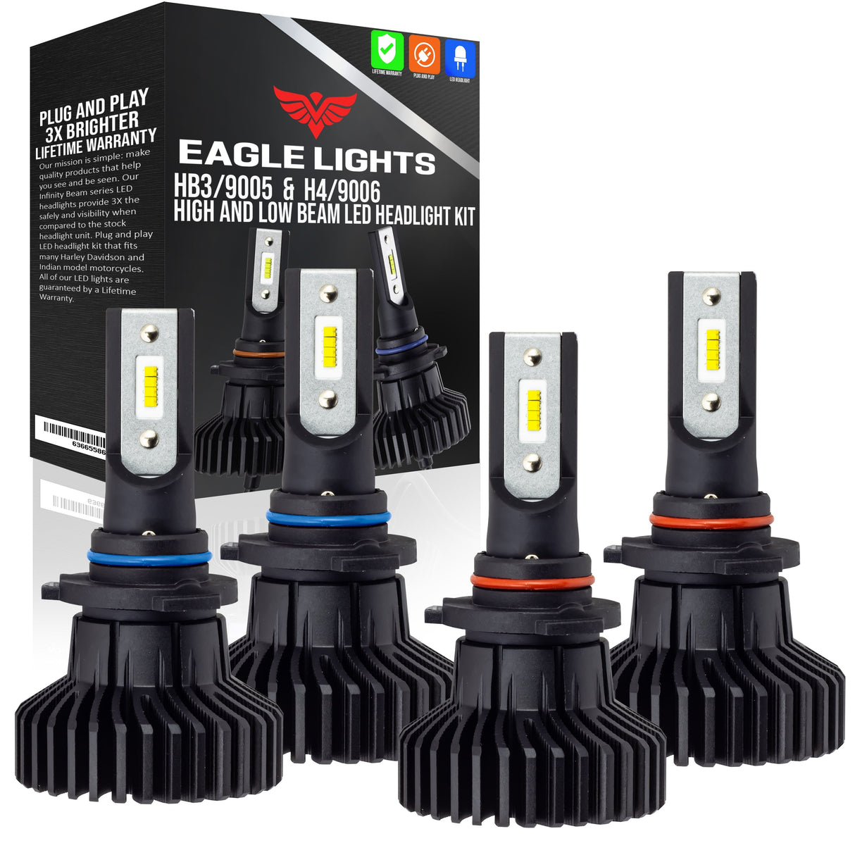 Eagle Lights Infinity Beam HB4/9006 Low Beam & HB3/9005 High Beam LED Headlight Bulb Combo Pack - High & Low Beam - 4 Pack