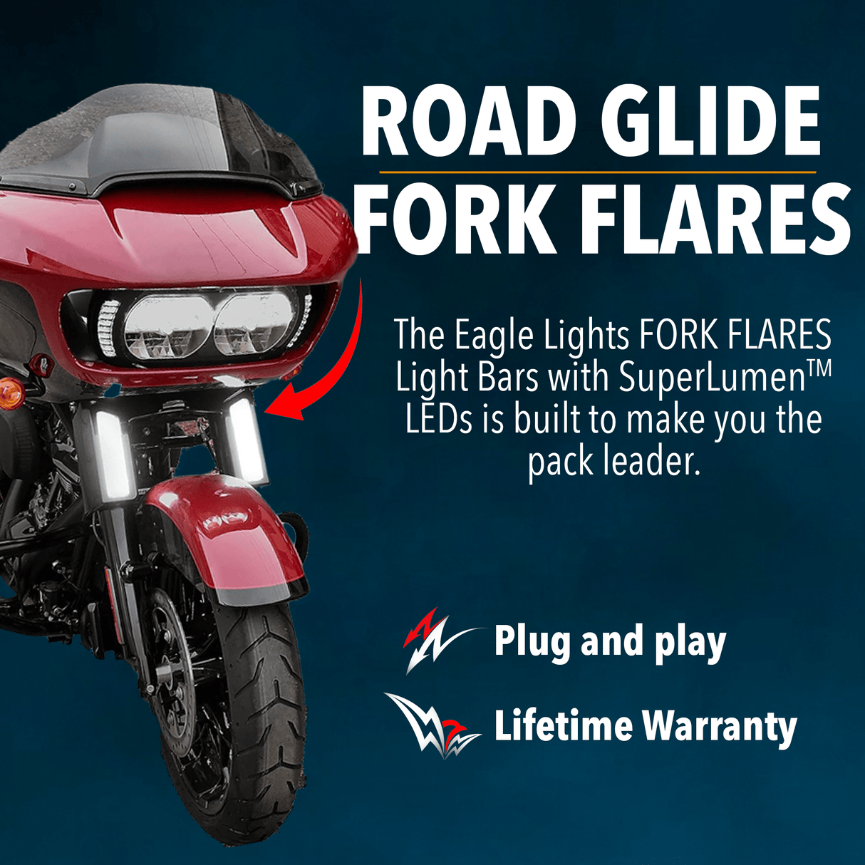 Eagle Lights LED FORKFLARES™ Light Cover for 2015 to Current Harley-Davidson® Road Glide Models
