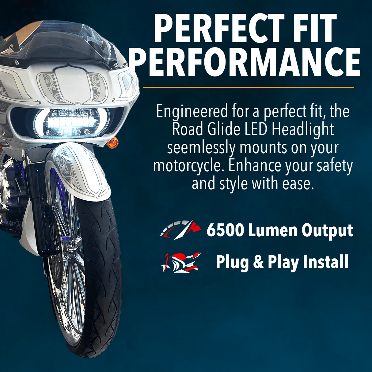 Eagle Lights LED Projection Headlight for Harley-Davidson® 2015 or Newer Road Glide with HALOS Vent Insert Light Combo Kit