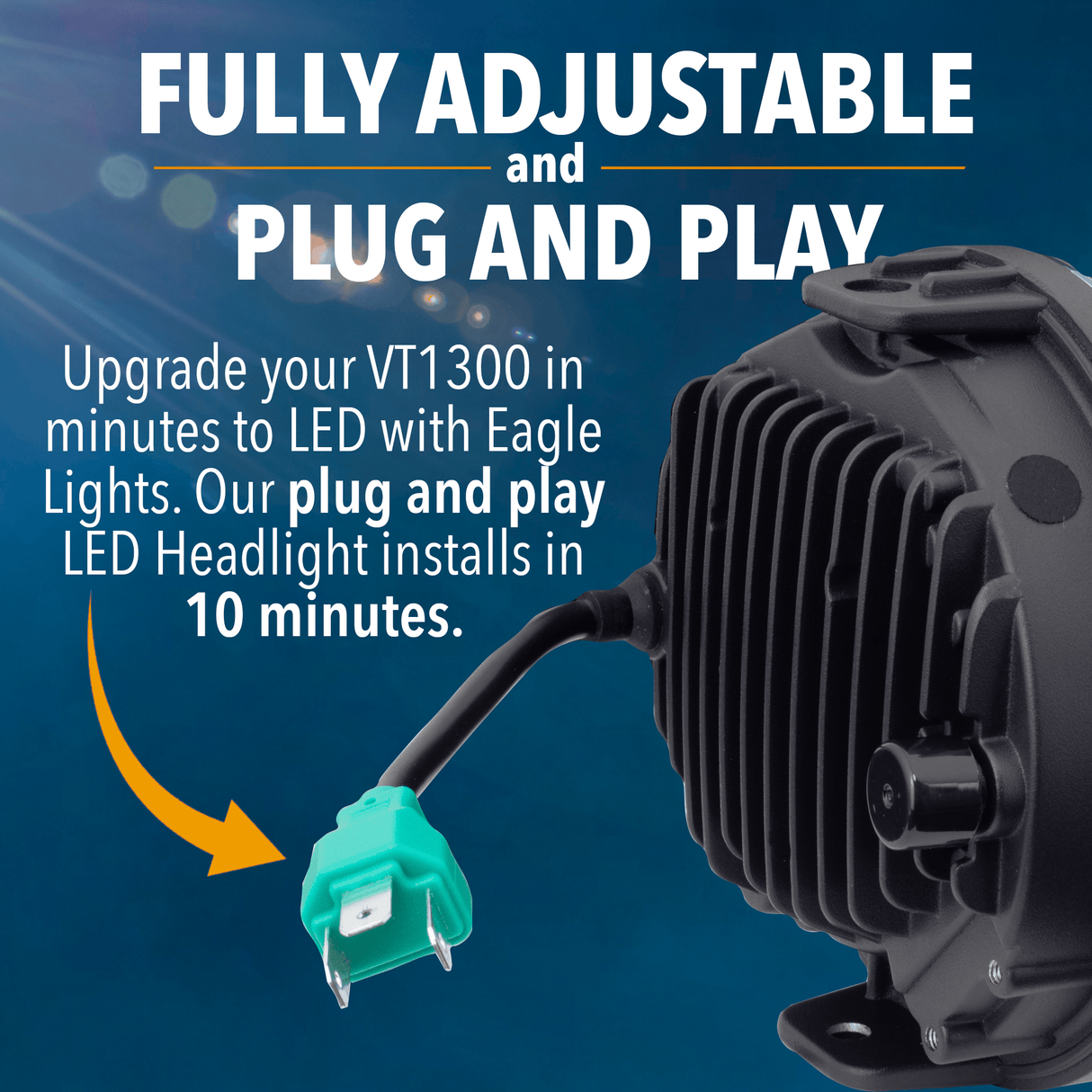 Eagle Lights 5 3/4" Adjustable LED Headlight with Halo Ring for 2010 - Current Honda Shadow Aero, Phantom, Fury, Sabre, Stateline, Interstate VT1300 Models and VTX Models