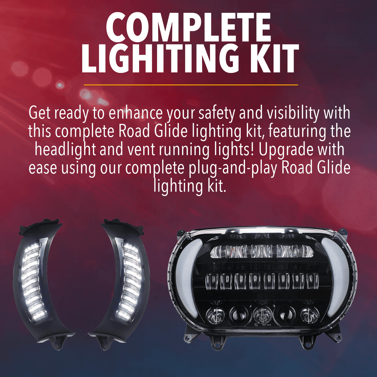 Eagle Lights LED Projection Headlight for Harley-Davidson® 2015 or Newer Road Glide with Vent Insert Light Combo Kit