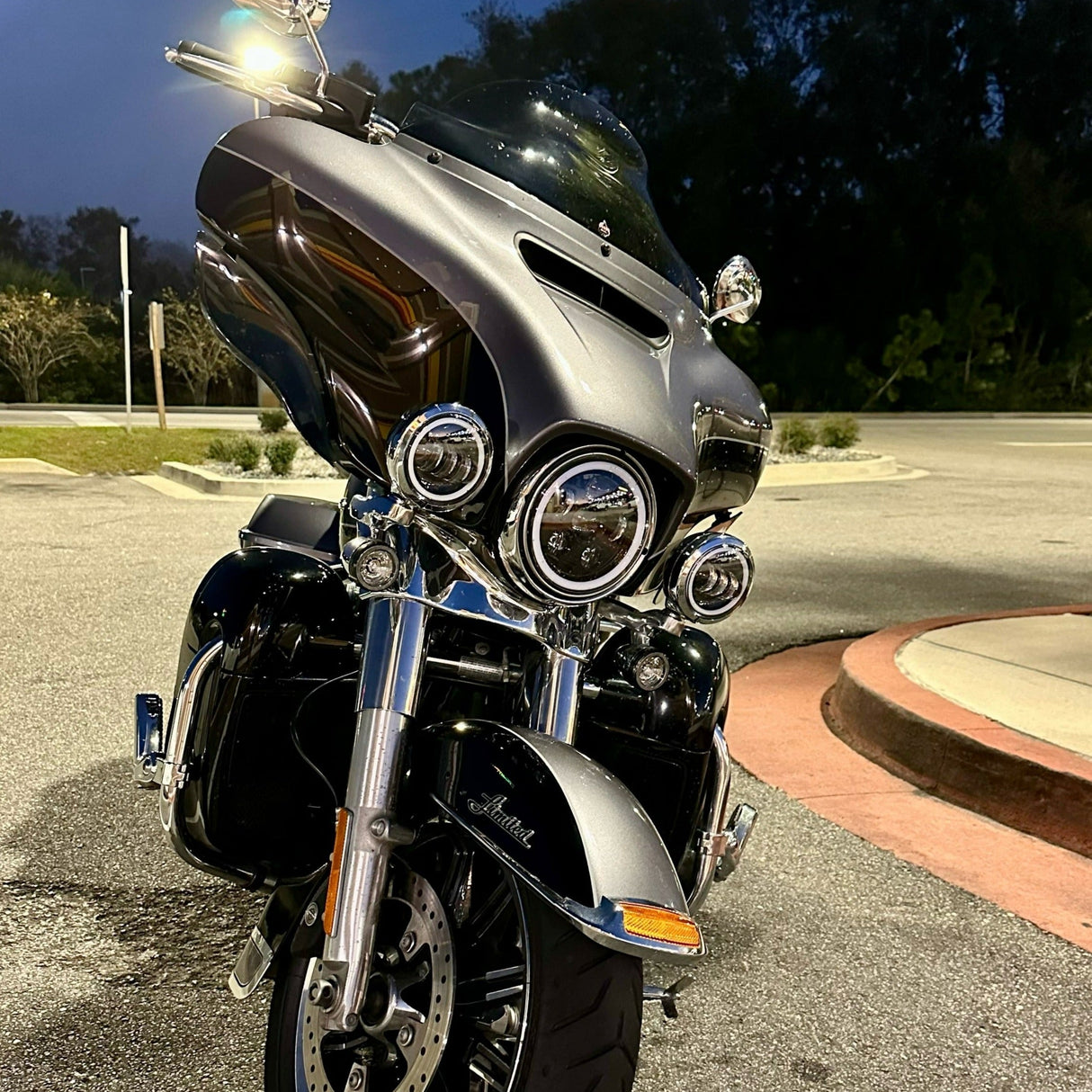 Eagle Lights 7" LED Headlight and 4.5" LED Passing Light Kit with Halo Rings for Harley-Davidson® & Indian® Motorcycles - Generation III / Black / Halo Ring