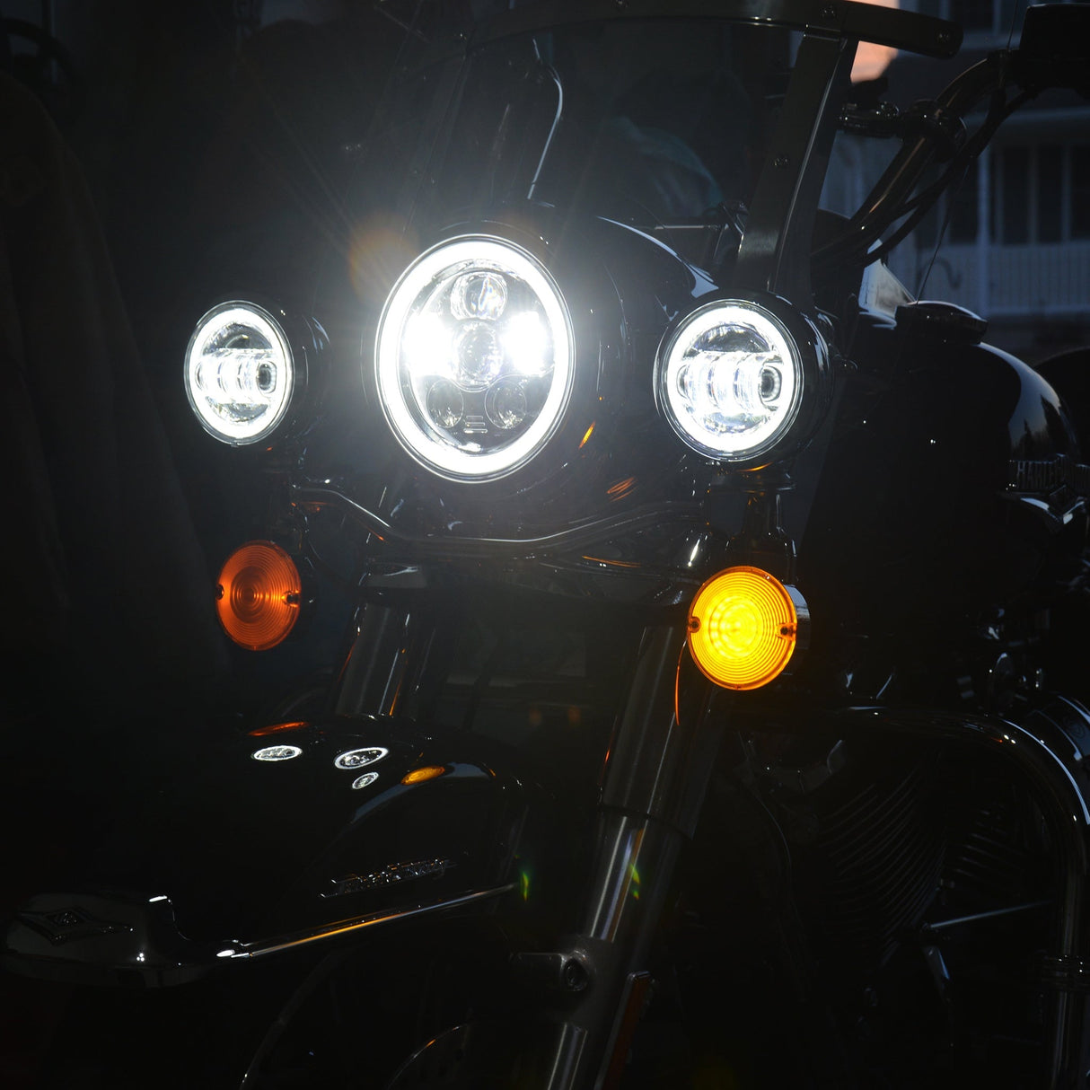 Eagle Lights 7" LED Headlight and 4.5" LED Passing Light Kit with Halo Rings for Harley-Davidson® & Indian® Motorcycles - Generation III / Chrome / Halo Ring