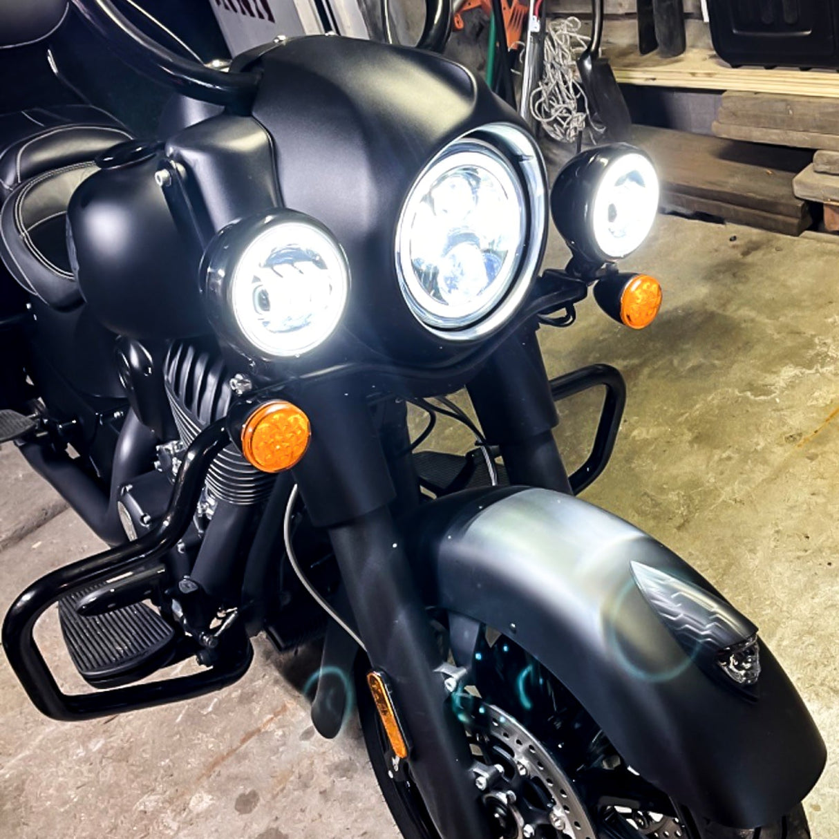 Eagle Lights 7" LED Headlight and 4.5" LED Passing Light Kit with Halo Rings for Harley-Davidson® and Indian Motorcycles - Generation II / Black / Halo Ring