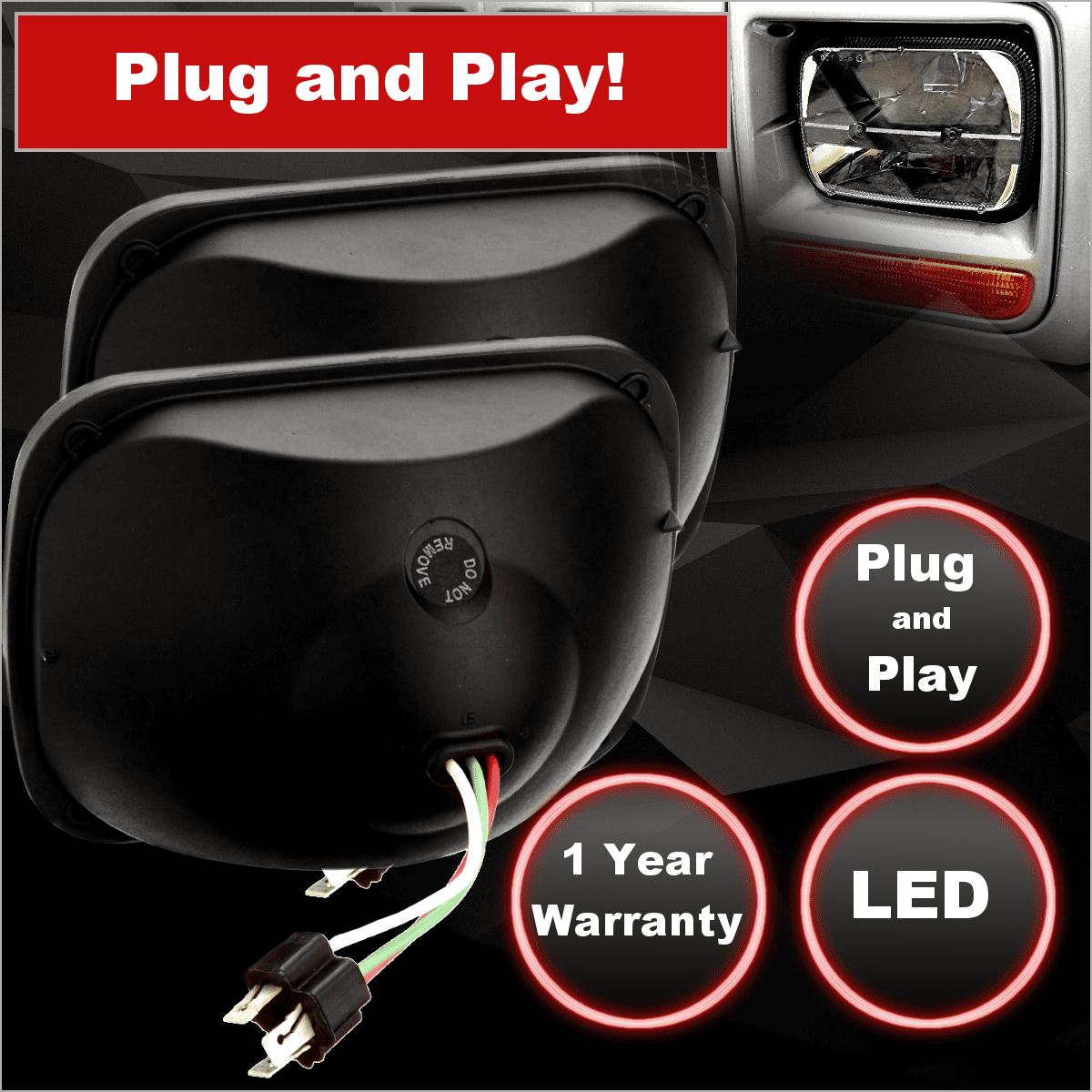 5 X 7 LED Headlights - Eagle Lights Complex Reflector 5 X 7 LED Headlight W/ Negative Harness For Toyota Models