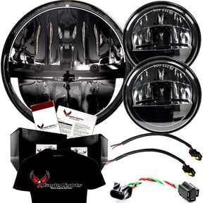 Eagle Lights Complex Reflector Series 7" Round LED Headlight with LED Passing Lights for Harley Davidson