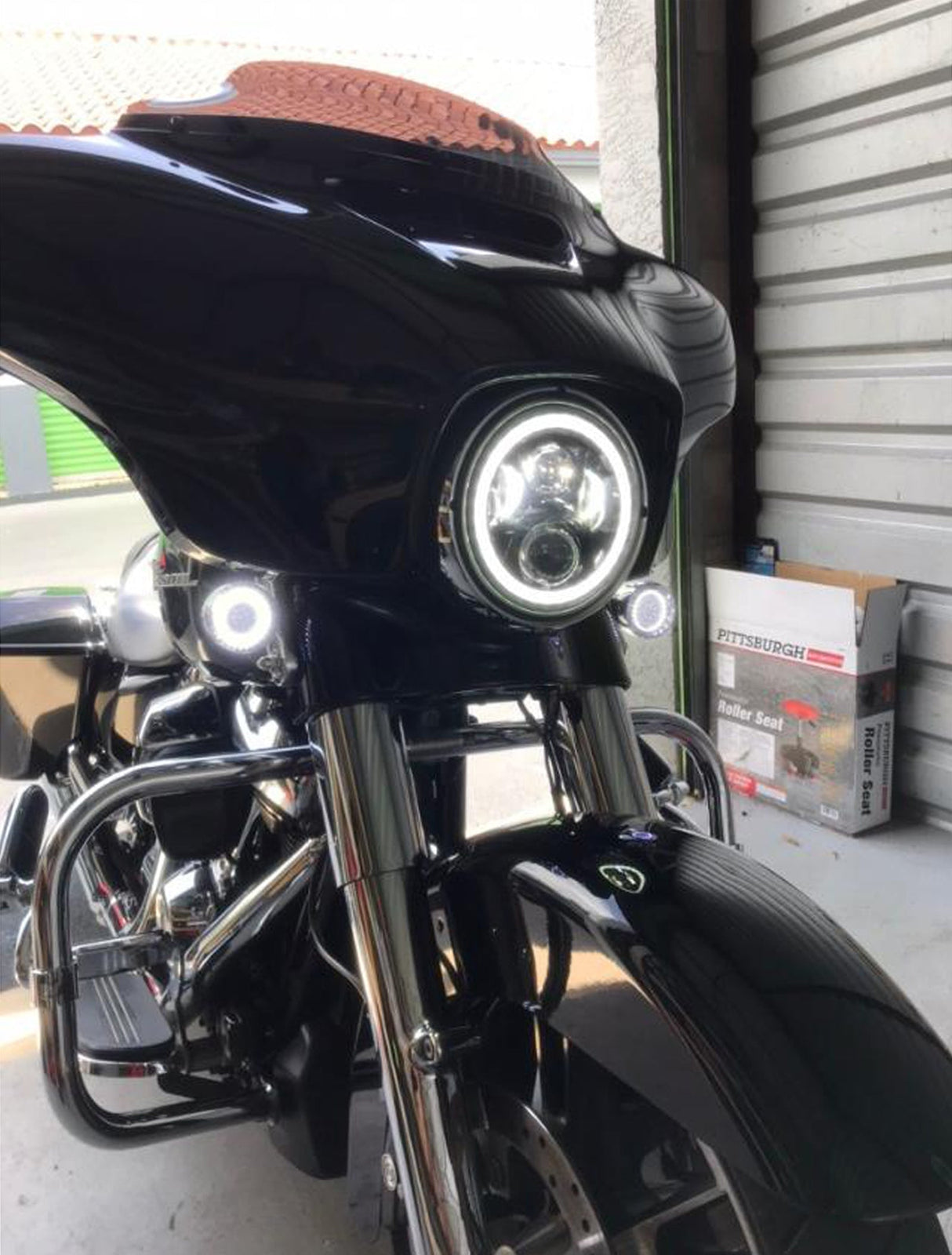 Eagle Lights 7" LED Headlight with LED Halo Ring for Harley-Davidson® and Indian® Motorcycles - Generation II / Black Kit