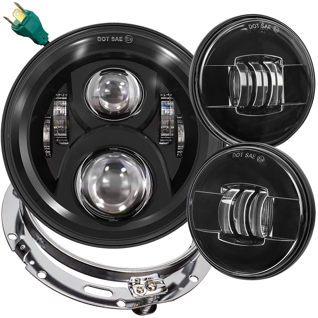 Eagle Lights 7" LED Headlight and 4.5" LED Passing Light Kit for Harley-Davidson® and Indian® - Generation II / Black