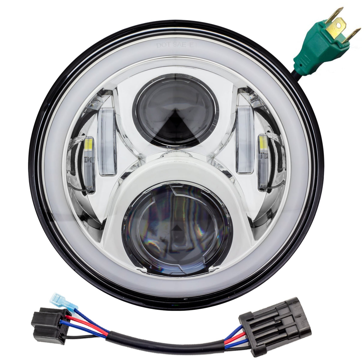 Eagle Lights 7" LED Headlight with LED Halo Ring for Harley-Davidson® and Indian® Motorcycles - Generation II / Chrome Kit