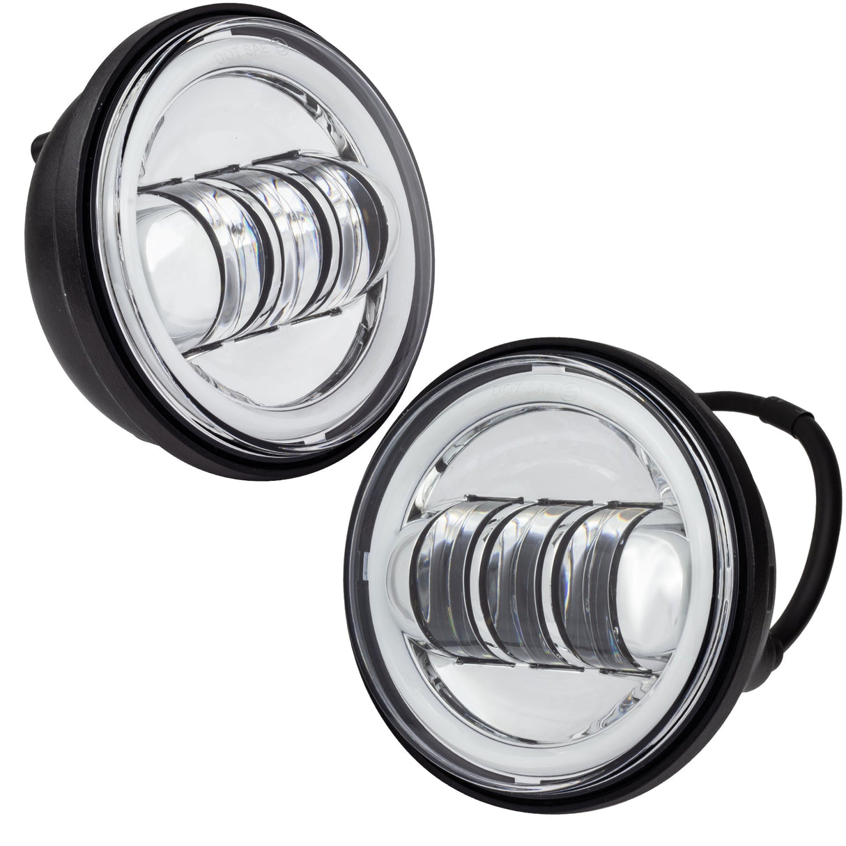 Eagle Lights 7" LED Headlight and 4.5" LED Passing Light Kit with Halo Rings for Harley-Davidson® & Indian® Motorcycles - Generation III / Chrome / Halo Ring