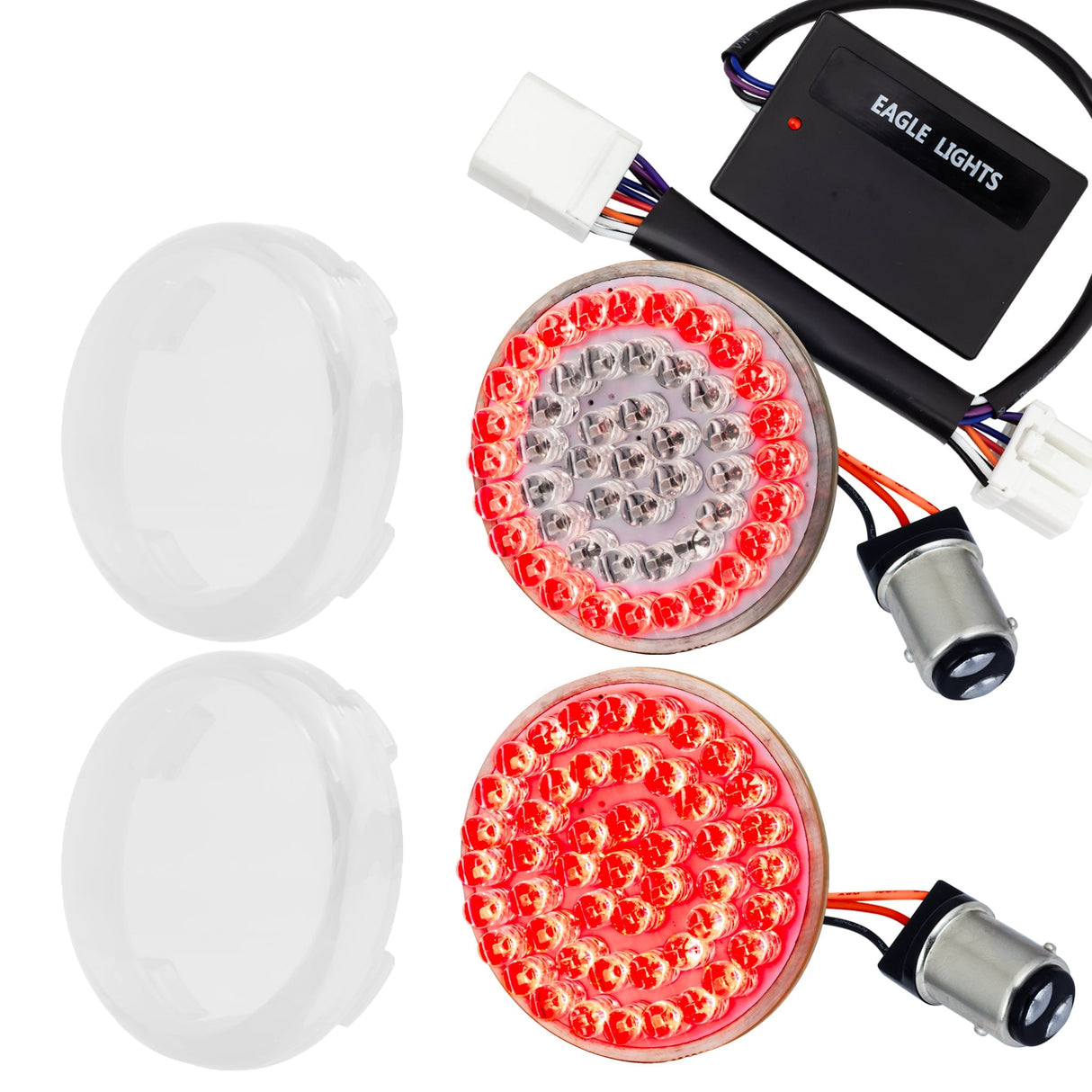 Eagle Lights 2" Rear LED Turn Signals, Running and Brake Lights for Harley-Davidson® Motorcycles- Generation I / 1157 Base / Red