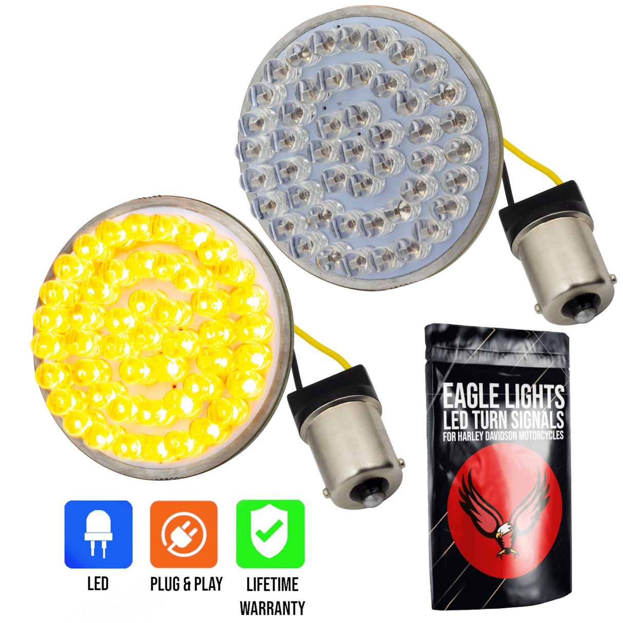 Eagle Lights 2" Rear LED Turn Signals for Harley-Davidson® Motorcycles- Generation I / 1156 Base / Amber