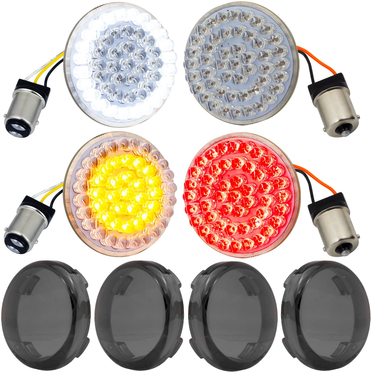 Eagle Lights 2” LED Turn Signal and Running Light Kit for Harley-Davidson® Motorcycles- Generation I / 1157 Front / 1156 Red Rear