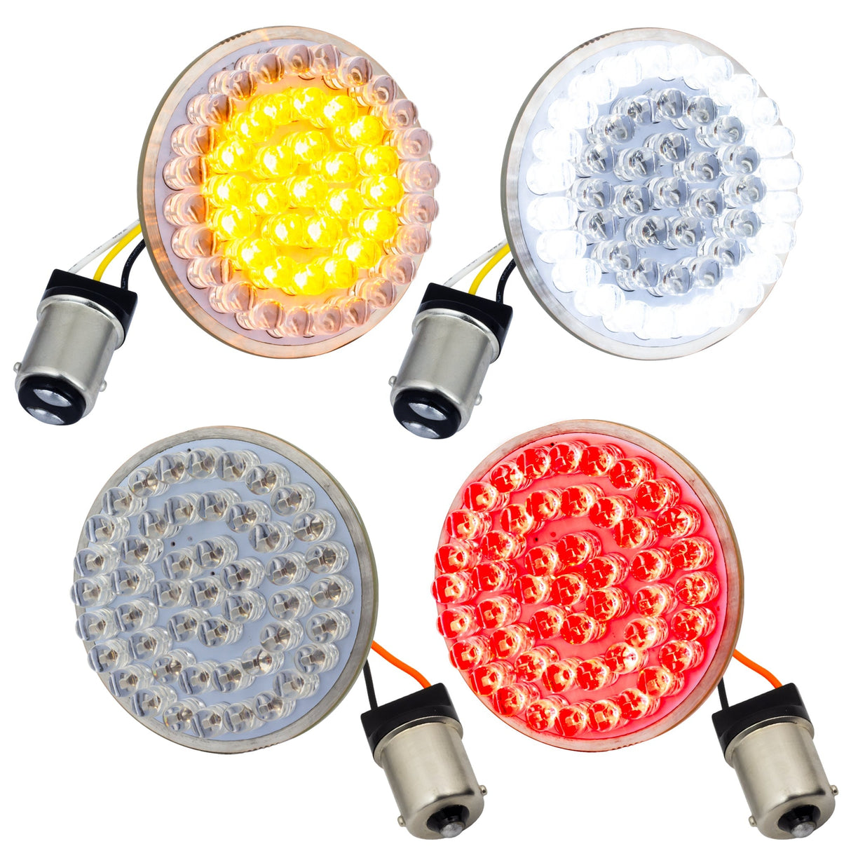 Eagle Lights 2” LED Turn Signal and Running Light Kit for Harley-Davidson® Motorcycles- Generation I / 1157 Front / 1156 Red Rear