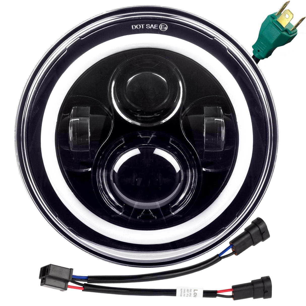 Eagle Lights 7" LED Headlight with LED Halo Ring for Harley-Davidson® and Indian® Motorcycles - Generation I / Black Kit