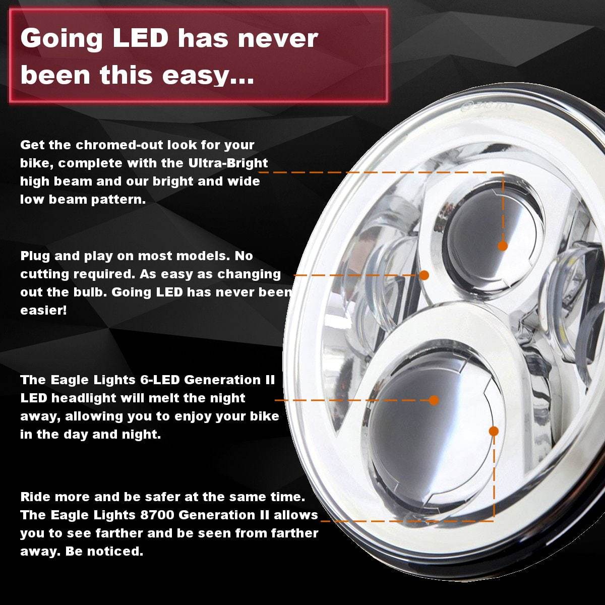 7” LED Headlights - Eagle Lights 8700CG2 Chrome Generation II LED Headlight For Harley Davidson*