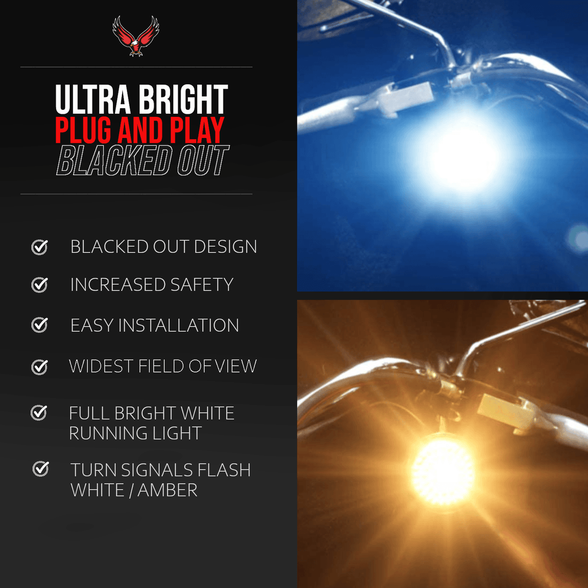 Eagle Lights Midnight Edition 2" Front LED Turn Signals for Harley-Davidson® Motorcycles