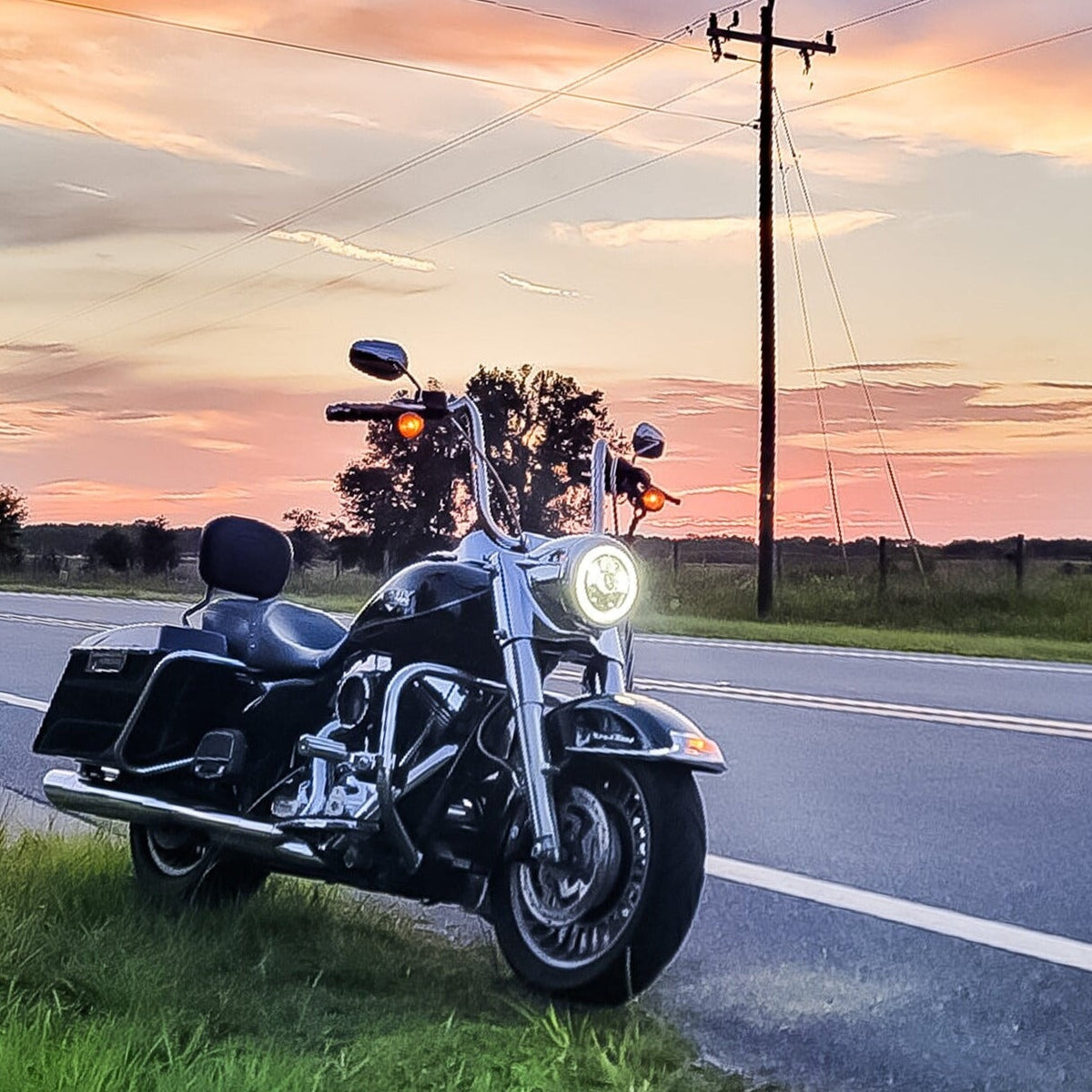 Eagle Lights 7" LED Headlight Kit with Halo Ring for Harley Davidson and Indian Motorcycles - Generation III / Black