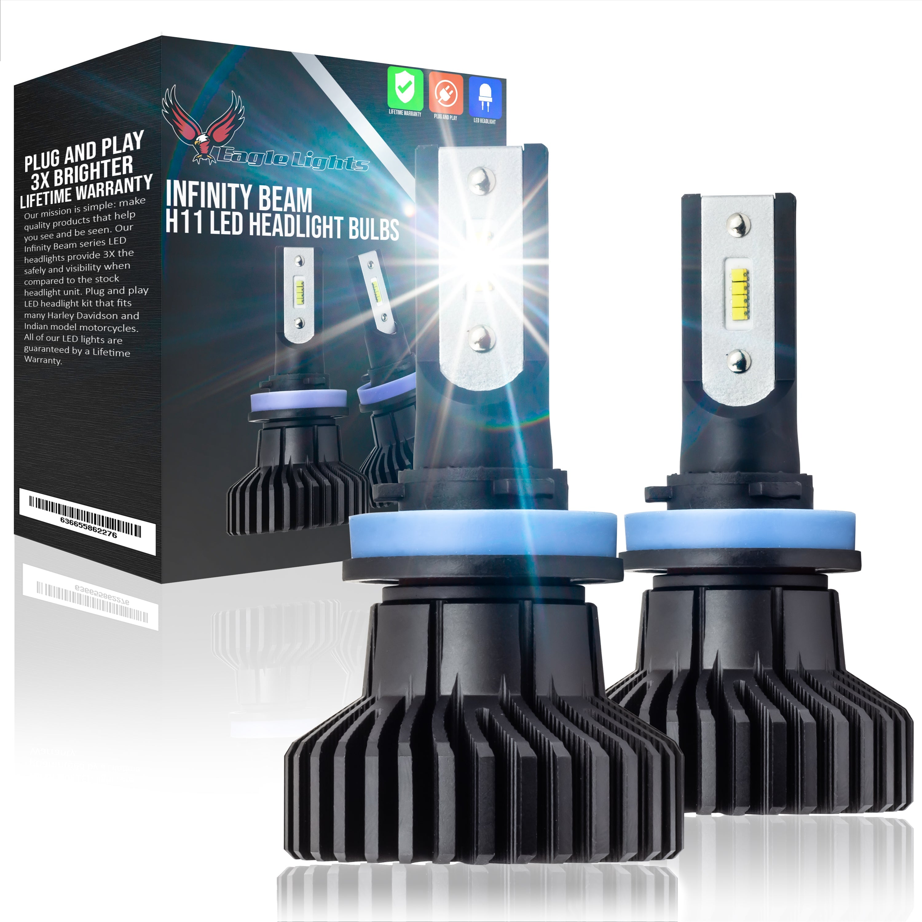 Eagle Lights Infinity Beam H11 H9 H8 LED Headlight Bulb 2 Pack EagleLights