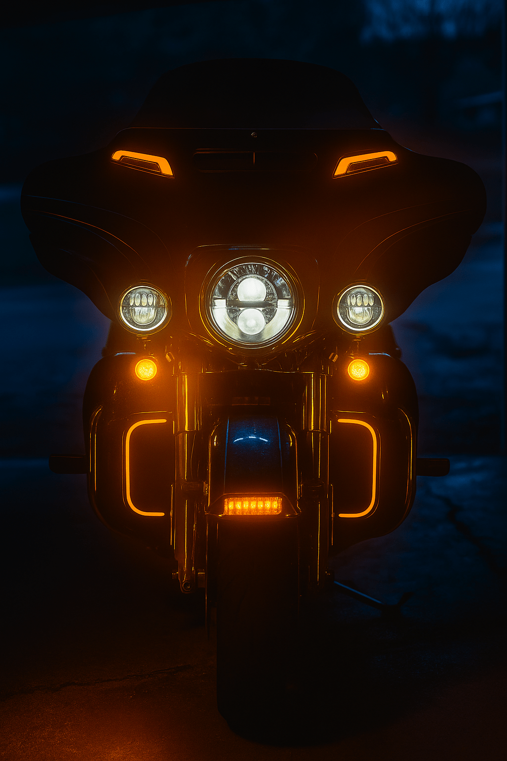 Eagle Lights HALOS LED Windshield Trim with White Running Lights & Amber Turn Signals for Harley-Davidson® Batwing Fairings, 2014 - Current Street Glide & Electra Glide models