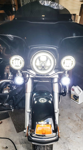 Eagle Lights 7" LED Headlight and 4.5" LED Passing Light Kit with Halo Rings for Harley & Indian Motorcycles - Generation III / Black / Halo Ring