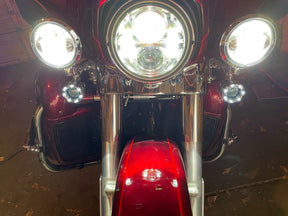 Eagle Lights 2” Infinity Beam Front LED Turn Signals with Integrated Trim Rings and White Halo Running Lights for Harley Davidson Motorcycles