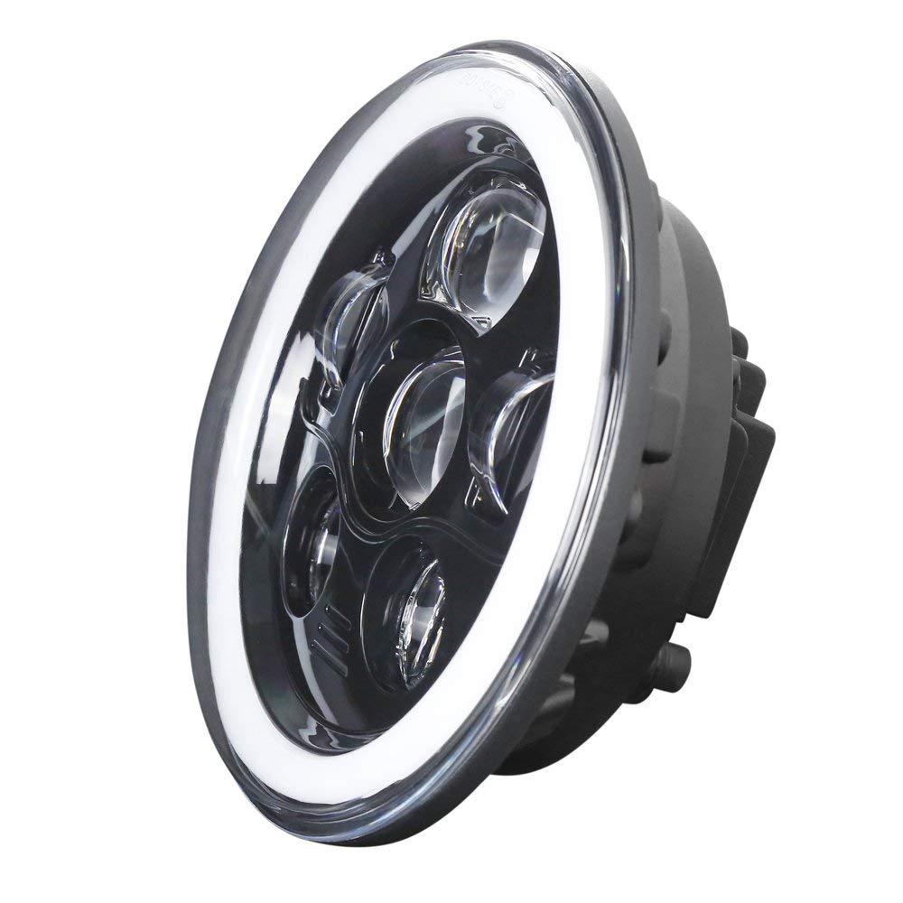 7” Halo LED Headlight Kits - Eagle Lights 7" Round LED Projection Headlight Generation III- Black - Halo Ring - Jeep Wrangler