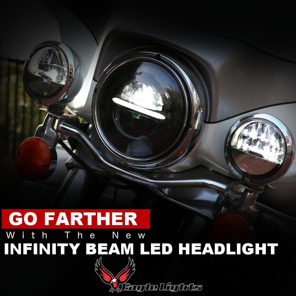 7” Halo & DRL LED Headlights - Eagle Lights Infinity Beam Series 7" Round LED Headlight For Harley Davidson And Indian Motorcycles