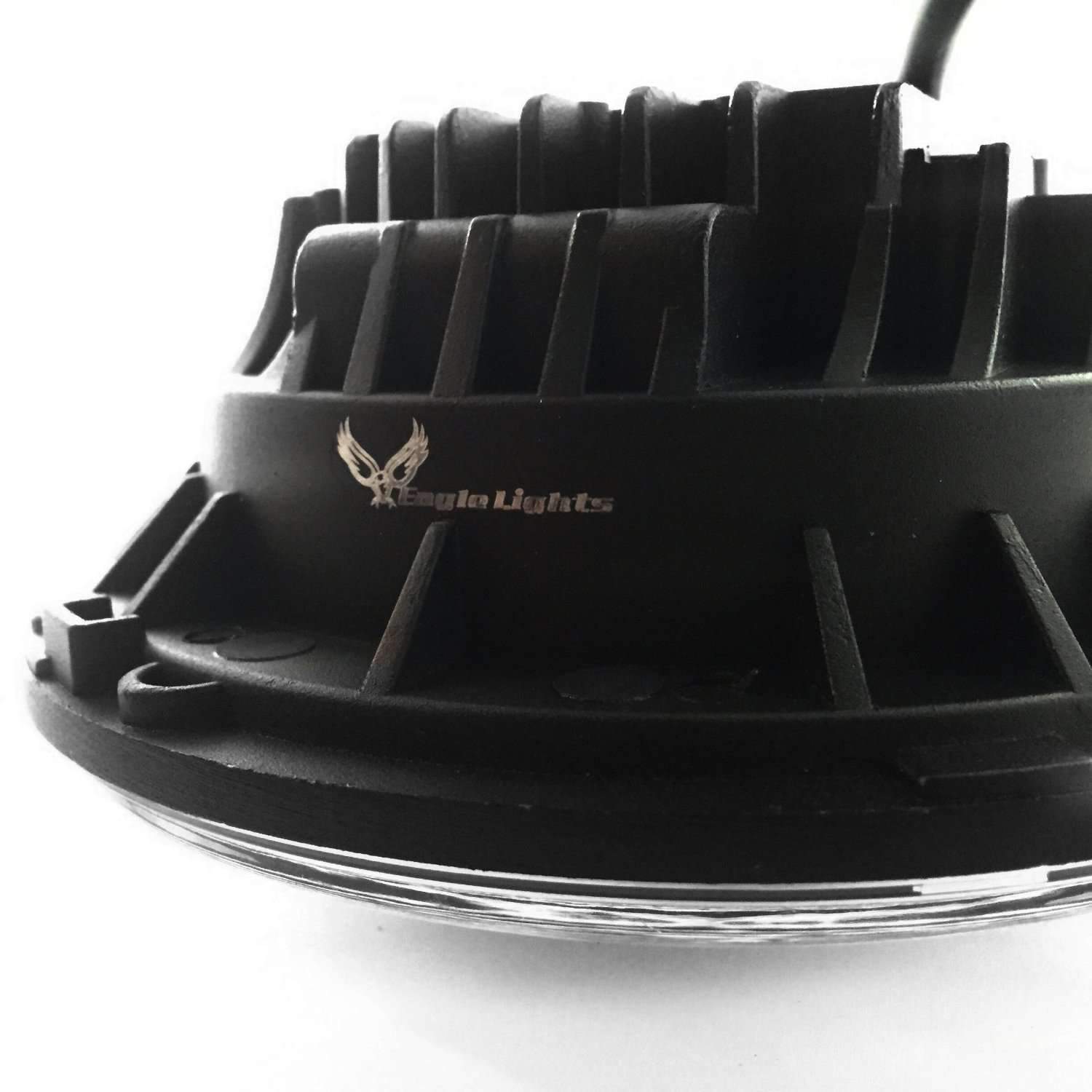 7” LED Headlight Kits - Eagle Lights 8700 7" Round Chrome Jeep Wrangler LED Projection Headlight Kit With Anti-flicker Harnesses