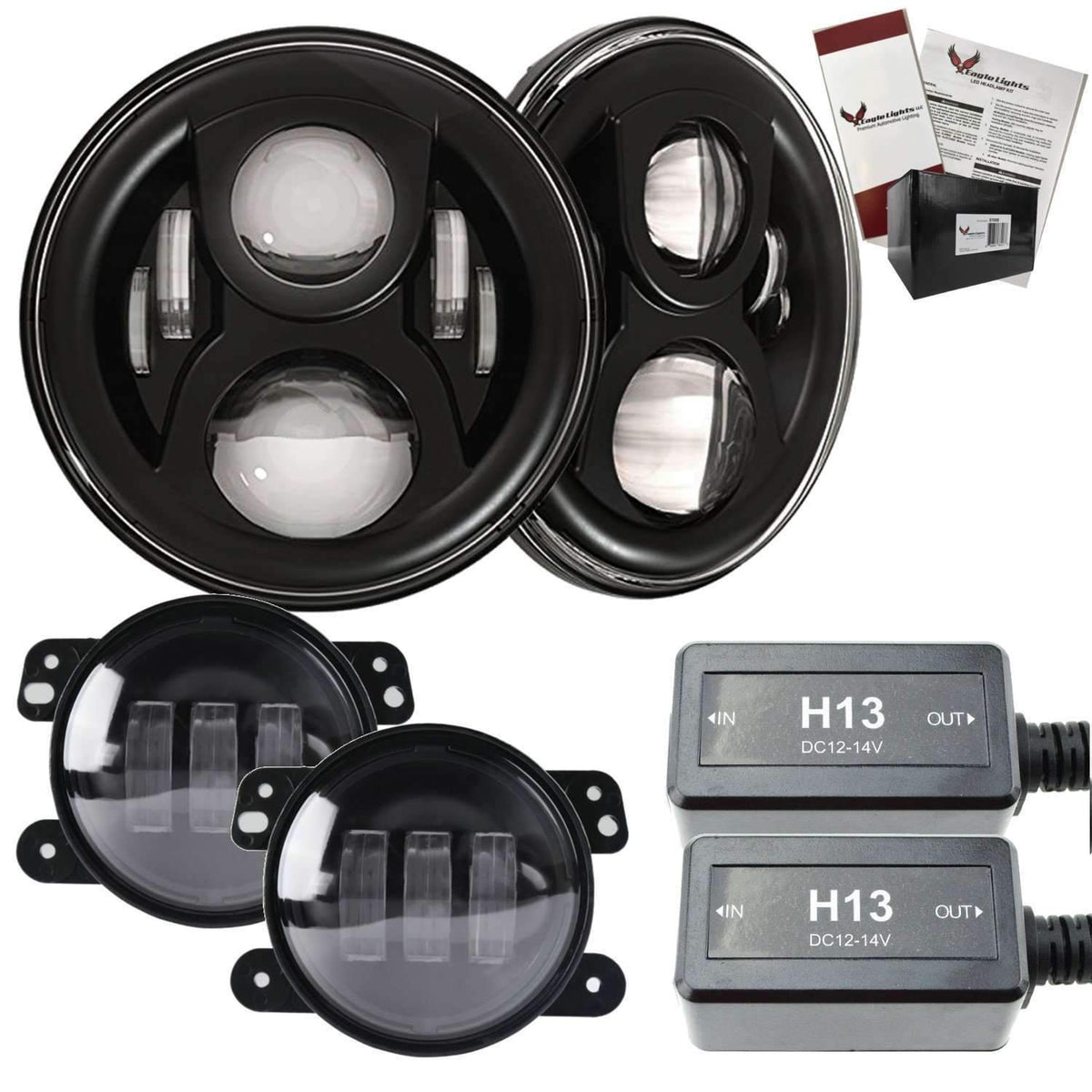 7” LED Headlight Kits - Eagle Lights 8700BG2 Generation 2 Headlight For Jeep Wrangler / Hummer - Double Pack*