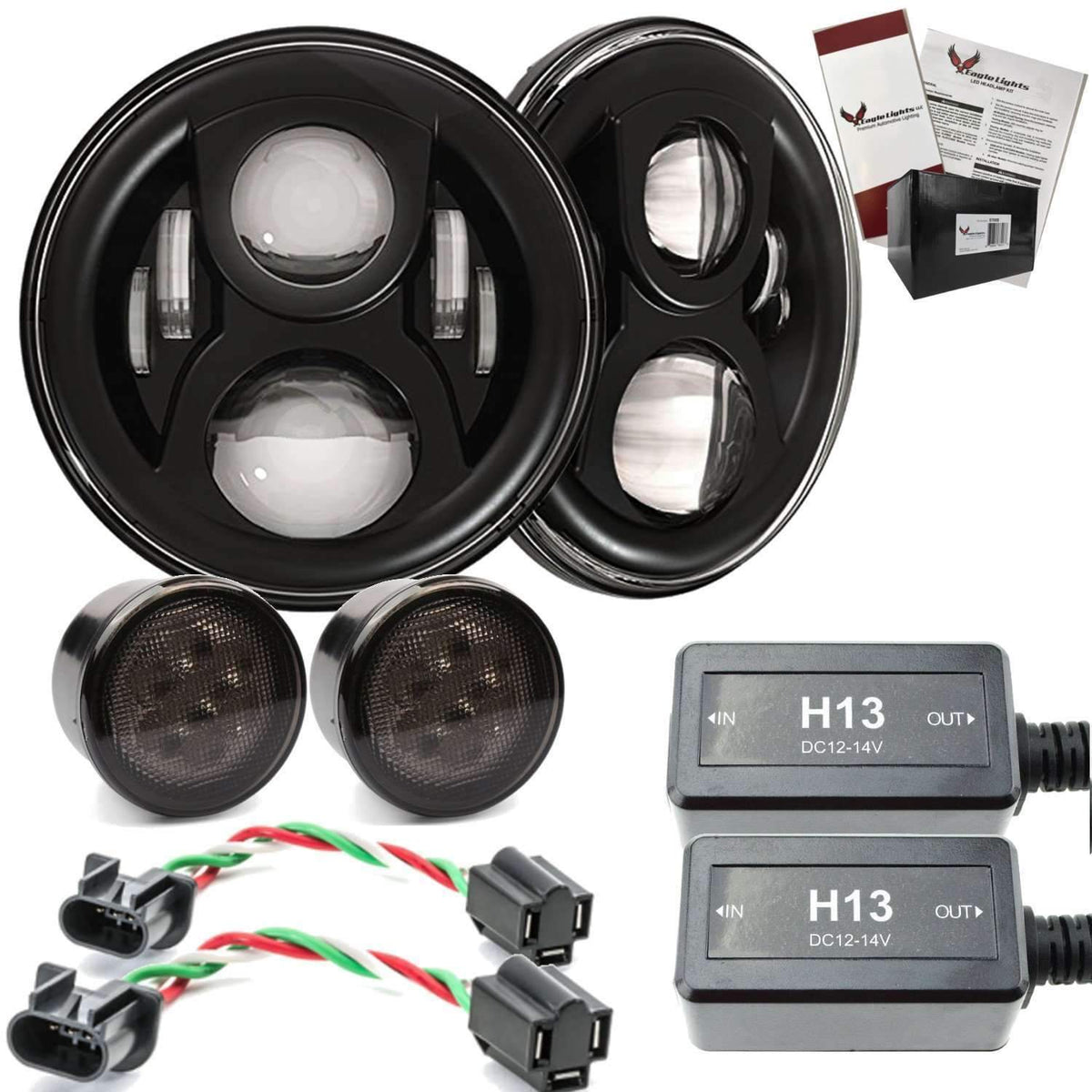 7” LED Headlight Kits - Eagle Lights 8700BG2 Generation 2 Headlight For Jeep Wrangler / Hummer - Double Pack*