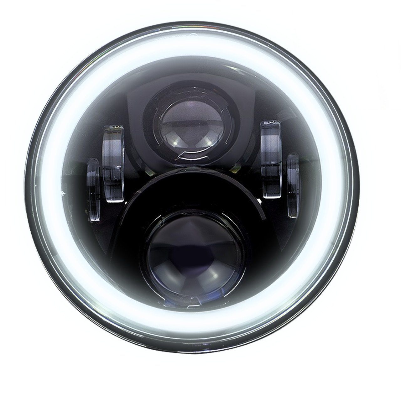 Eagle Lights 7" Round LED Projection Headlight Generation II- Black - Halo Ring - Jeep Wrangler