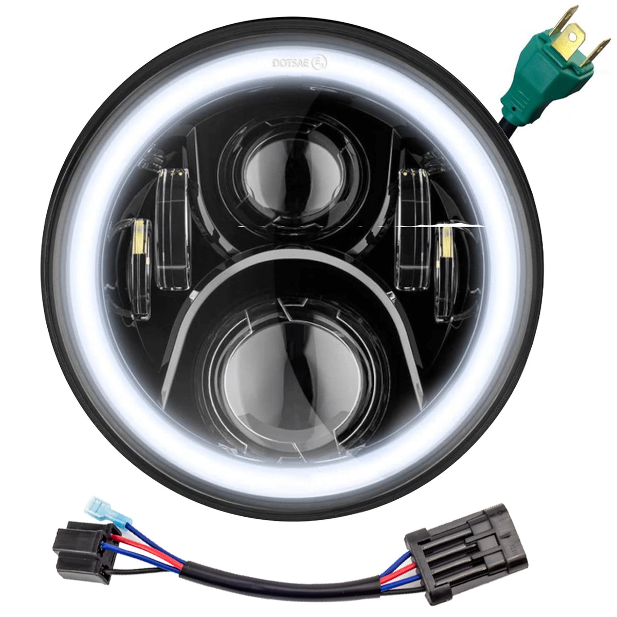 Eagle Lights 7" LED Headlight with LED Halo Ring for Harley Davidson and Indian Motorcycles - Generation II / Black Kit