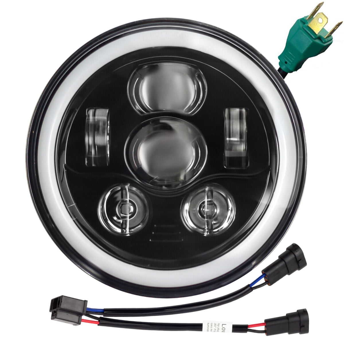 Eagle Lights 7" LED Headlight Kit with Halo Ring for Harley Davidson and Indian Motorcycles - Generation III / Black