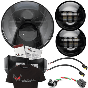 7” LED Headlight And Passing Lights - Eagle Lights Chrome 7" Round LED Headlight With Matching Chrome Passing Lamps For Street Glide, Electra Glide And Harley Davidson Models With Radios
