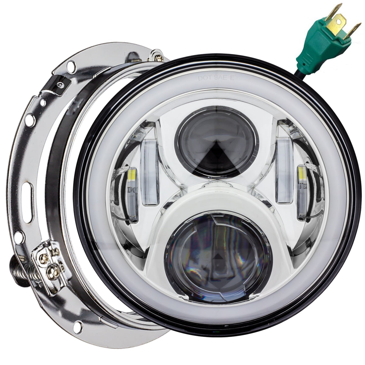 Eagle Lights 7" LED Headlight with LED Halo Ring for Harley Davidson and Indian Motorcycles - Generation II / Chrome Kit