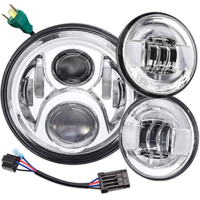 Eagle Lights 7" LED Headlight and 4.5" LED Passing Light Kit for Harley Davidson and Indian Motorcycles - Generation II / Chrome