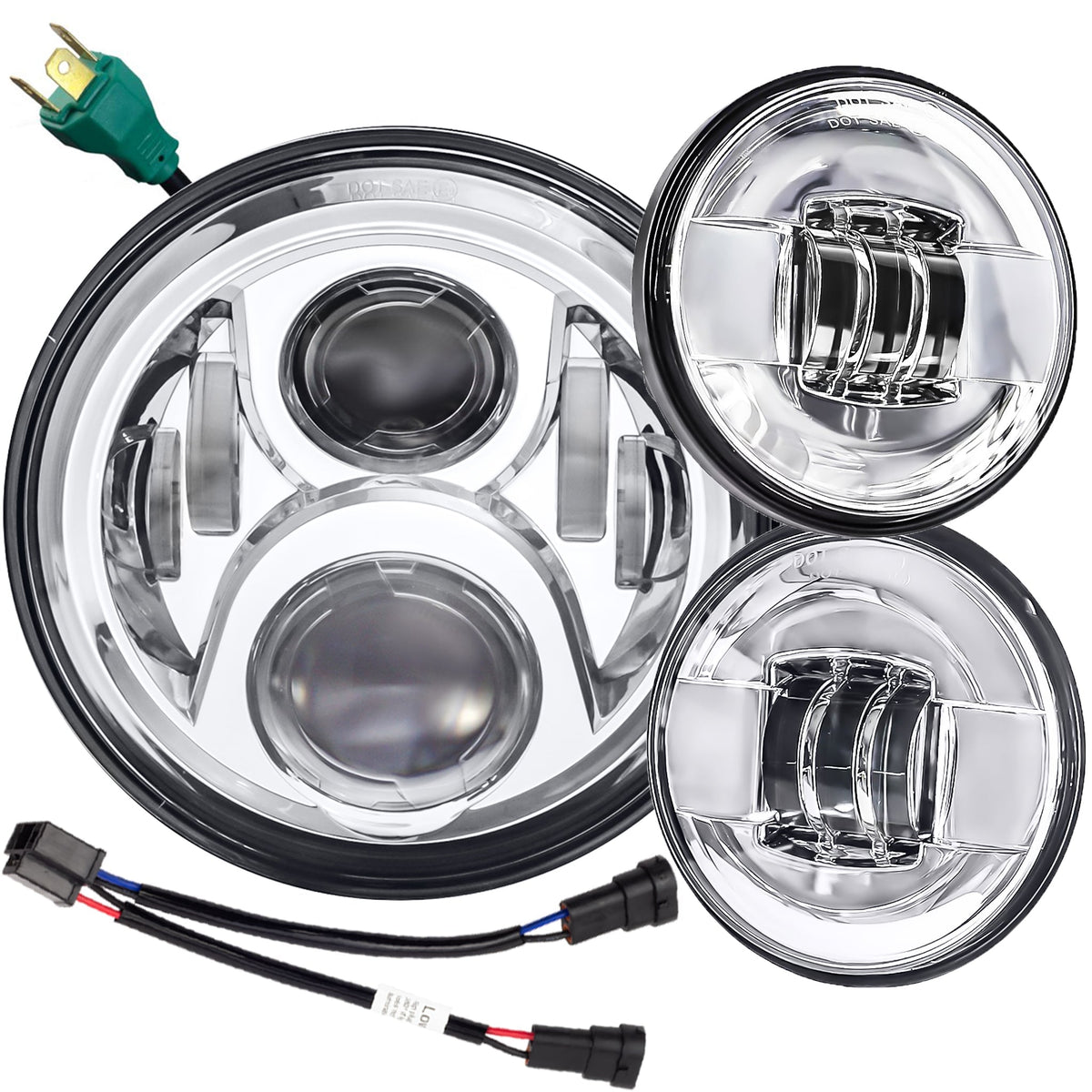 Eagle Lights 7" LED Headlight and 4.5" LED Passing Light Kit for Harley Davidson and Indian Motorcycles - Generation II / Chrome