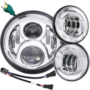 Eagle Lights 7" LED Headlight and 4.5" LED Passing Light Kit for Harley Davidson and Indian Motorcycles - Generation II / Chrome