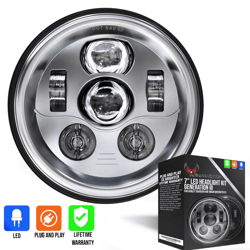 7" Inch 150W Chrome LED Headlight Hi/Lo Beam Lamp For Honda - Foto 5