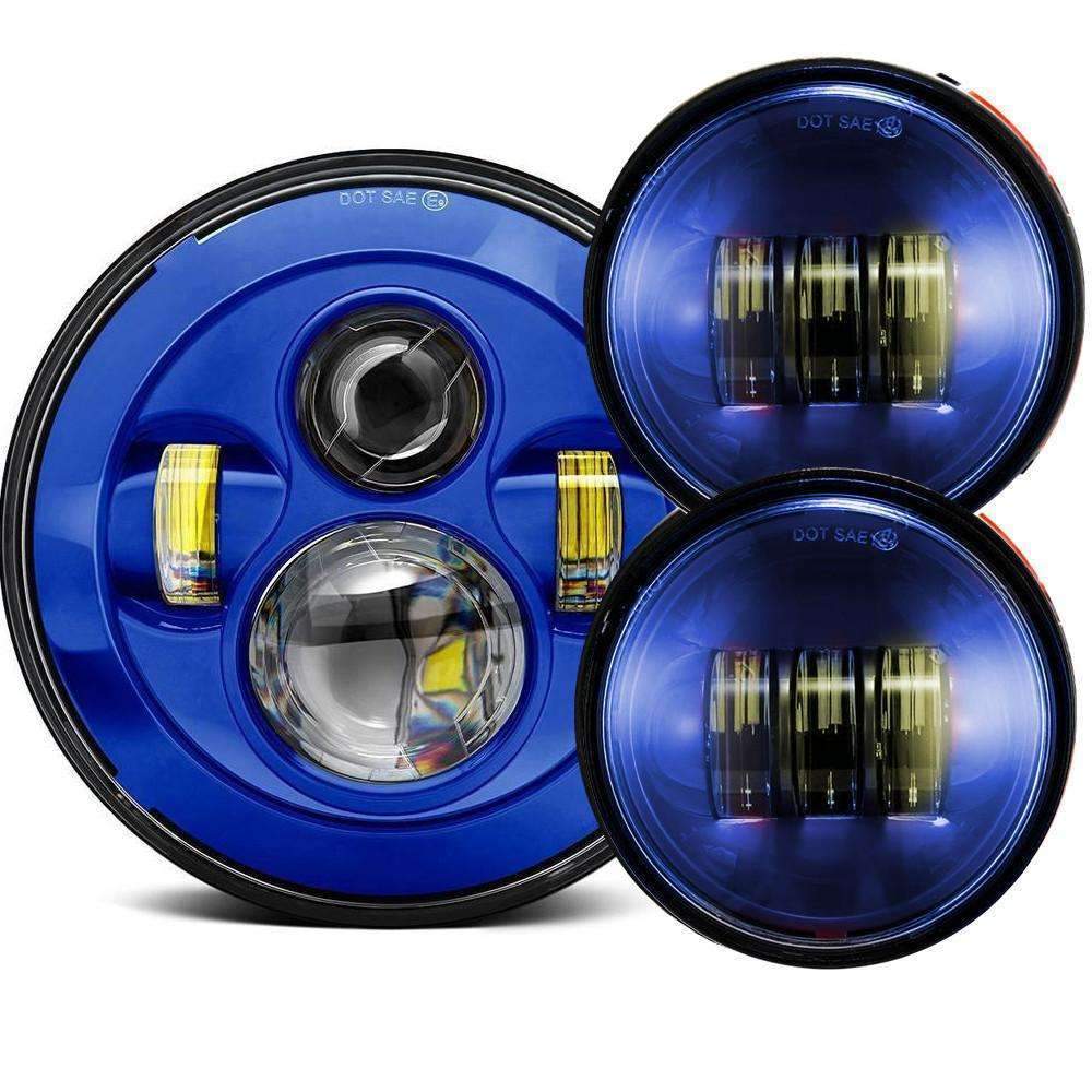 7” LED Headlight And Passing Lights - Eagle Lights 8700 Color Matched Harley 7" Round LED Headlight With Matching Passing Lamps For Harley Davidson Motorcycles*