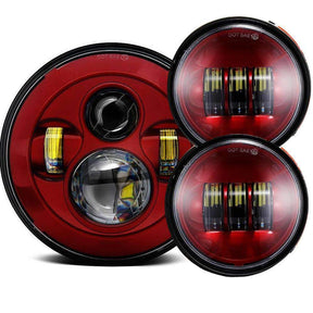 7” LED Headlight And Passing Lights - Eagle Lights 8700 Color Matched Harley 7" Round LED Headlight With Matching Passing Lamps For Harley Davidson Motorcycles*