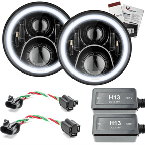 Eagle Lights 7" Round LED Projection Headlight Generation II- Black - Halo Ring - Jeep Wrangler