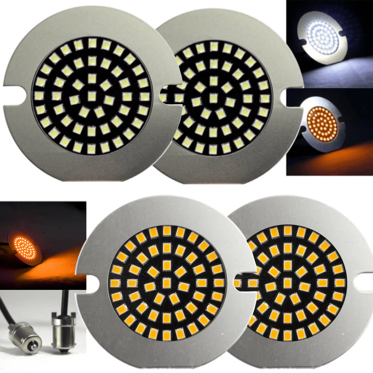 Eagle Lights Midnight Edition 3 1/4" Front and Rear LED Turn Signals For Harley Davidson Motorcycles - 1157 Base Front / 1156 Base Amber Rear