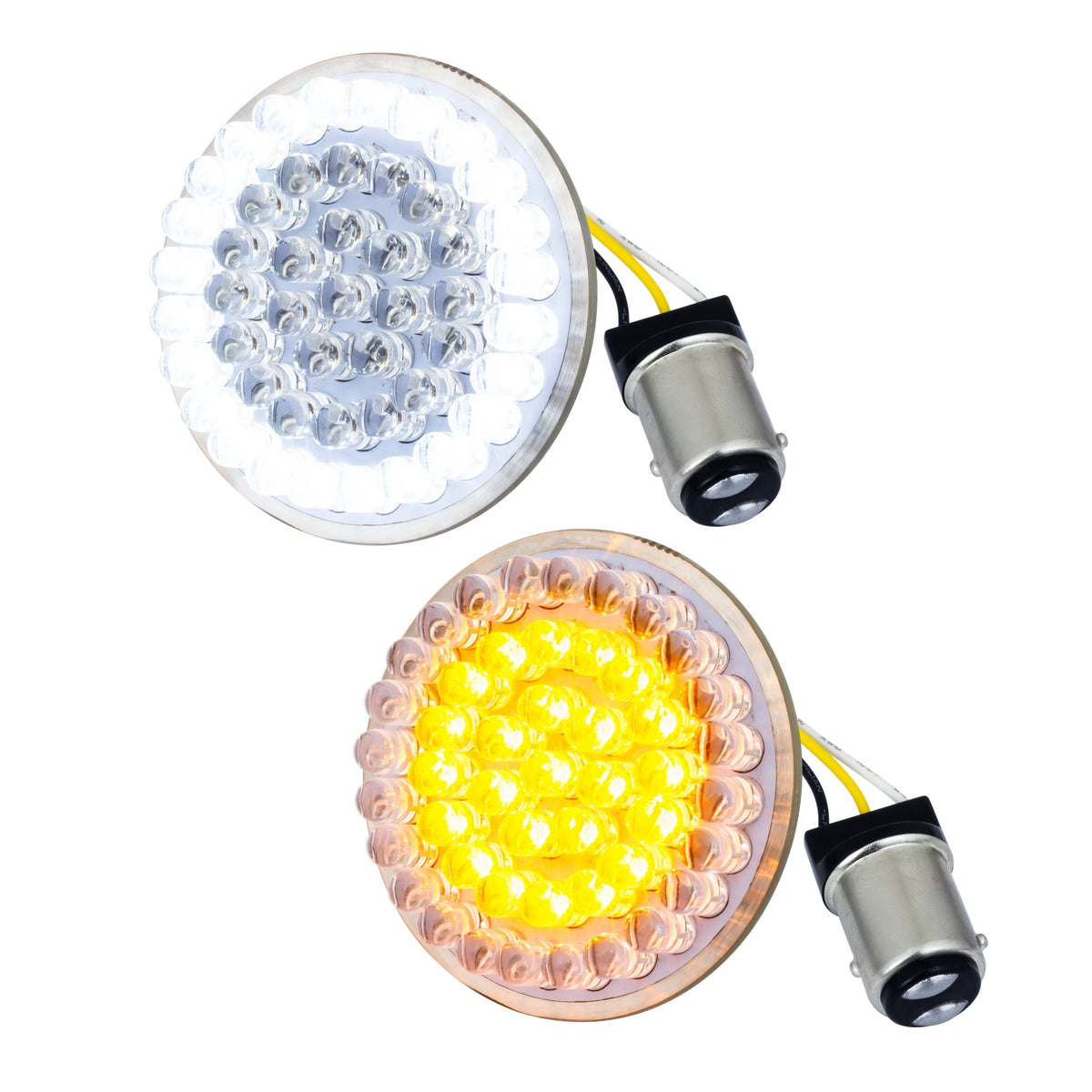 Eagle Lights 2” Front Harley LED Turn Signal with Halo Running Light Kit - White Halo Ring / Amber Turn Signal / 1157 Base