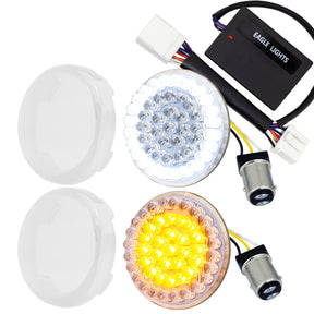 Eagle Lights 2” Front Harley LED Turn Signal with Halo Running Light Kit - White Halo Ring / Amber Turn Signal / 1157 Base