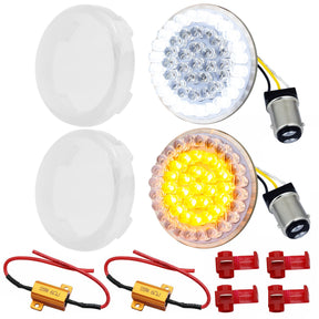 Eagle Lights 2” Front Harley LED Turn Signal with Halo Running Light Kit - White Halo Ring / Amber Turn Signal / 1157 Base